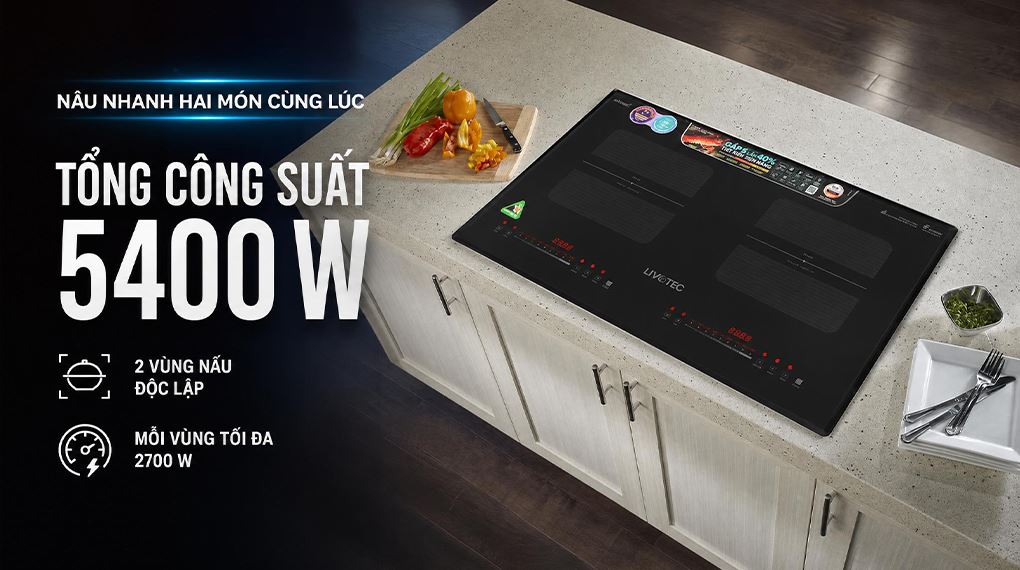 Bếp từ đôi âm Livotec LID-999M 5400W Màu Đen