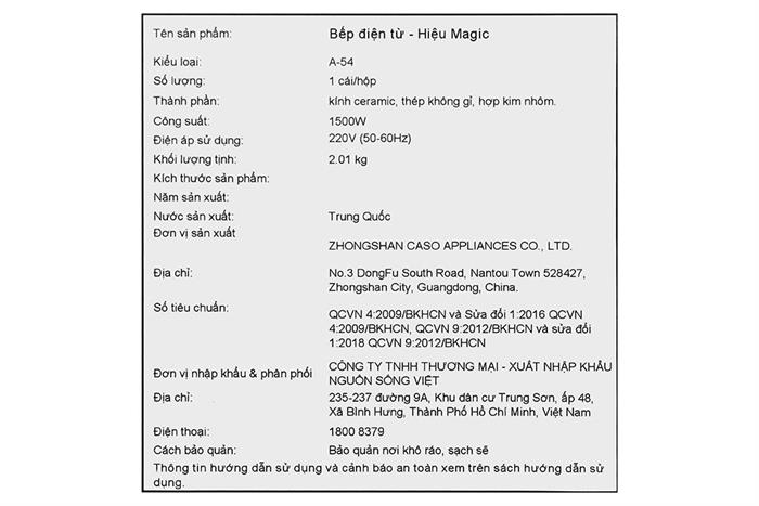 Bếp từ đơn Magic A-54 1500W Màu Đen