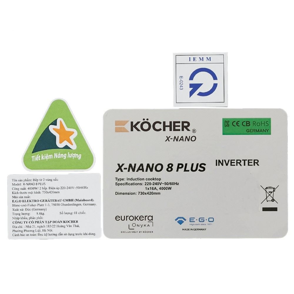 Bếp từ đôi âm Kocher X Nano 8 Plus 4000W Màu Đen