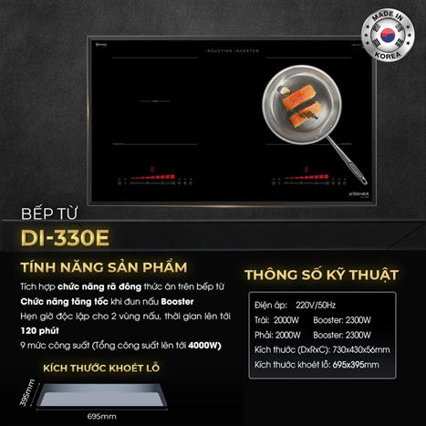 Bếp từ đôi âm Kocher DI-330E 4000W Màu Đen