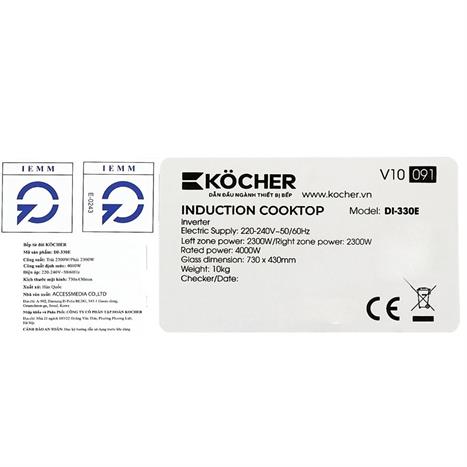 Bếp từ đôi âm Kocher DI-330E 4000W Màu Đen