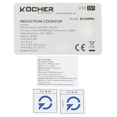 Bếp từ đôi âm Kocher DI-332 Pro 5000W Màu Đen