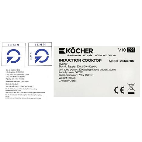 Bếp từ đôi âm Kocher DI-333 Pro 5000W Màu Đen