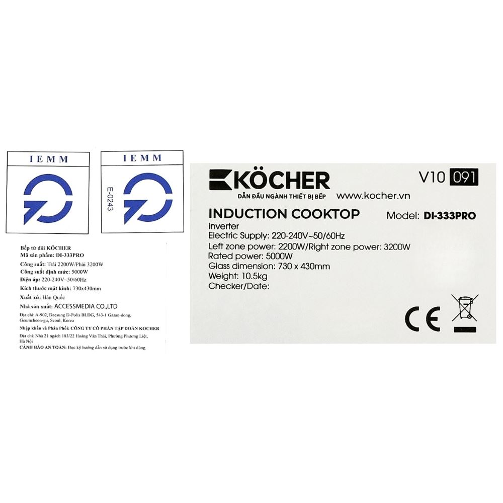 Bếp từ đôi âm Kocher DI-333 Pro 5000W - 8