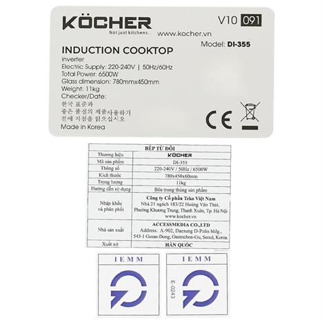 Bếp từ 3 vùng nấu âm Kocher DI-355 6500W Màu Đen