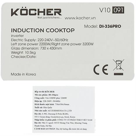 Bếp từ đôi âm Kocher DI-336 Pro 5000W Màu Đen