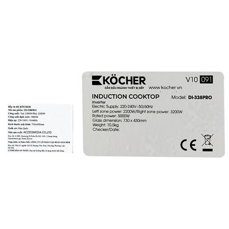 Bếp từ đôi âm Kocher DI-338 Pro 5000W Màu Đen
