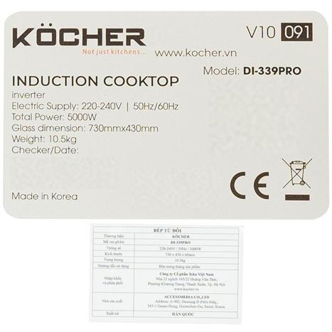 Bếp từ đôi âm Kocher DI-339 Pro 5000W Màu Đen