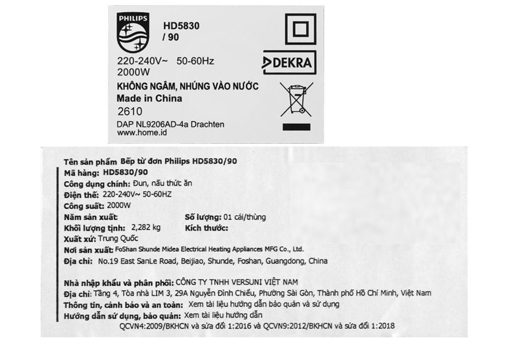 Bếp từ đơn Philips HD5830/90 2000W Màu Đen