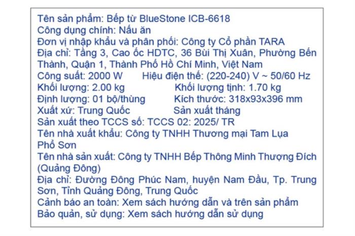Bếp từ đơn BlueStone ICB-6618 2000W Màu Màu be