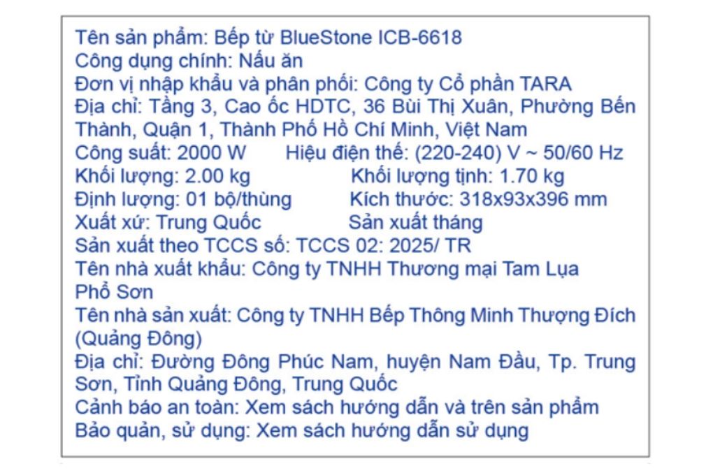 Bếp từ đơn BlueStone ICB-6618 2000W Màu Màu be
