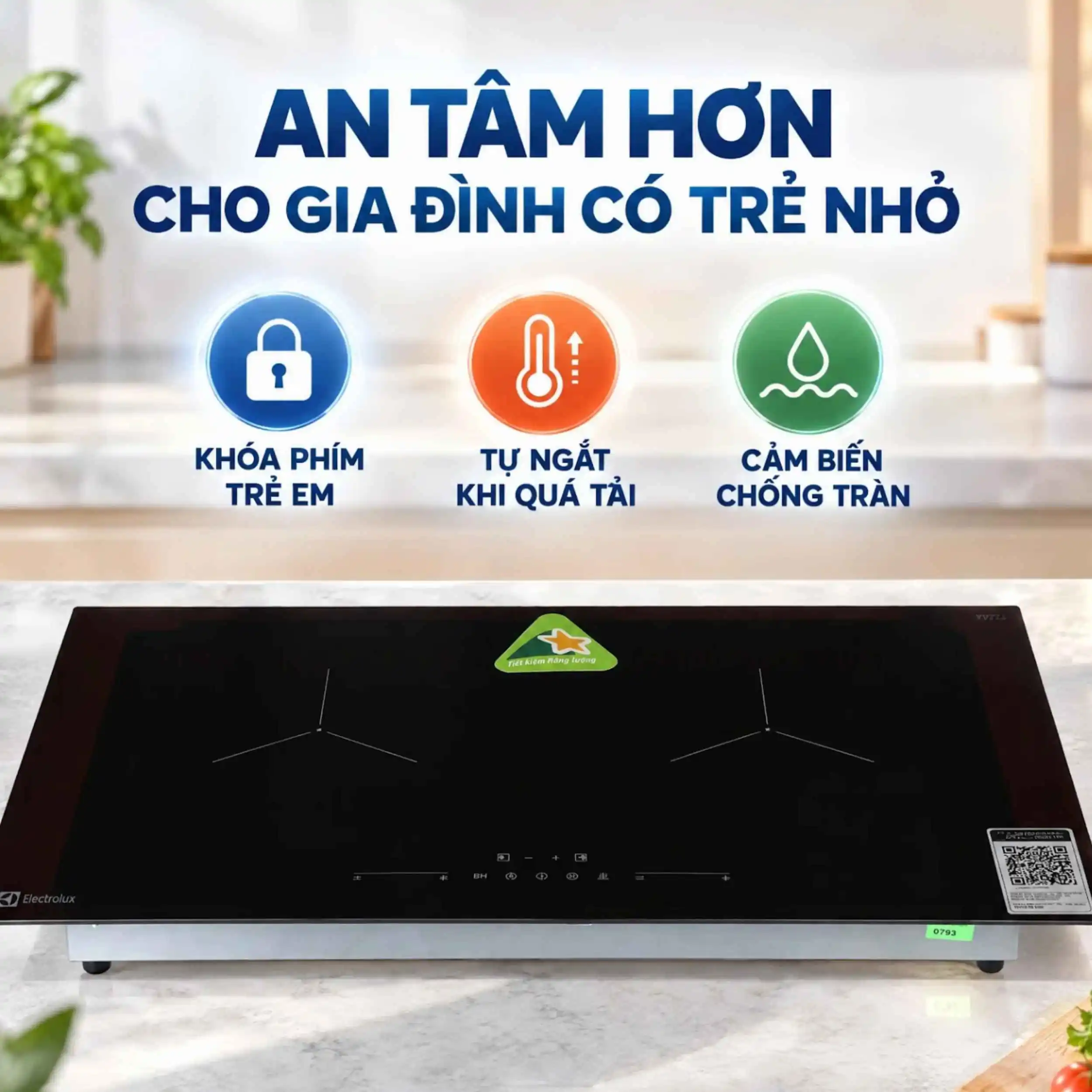 Bếp từ đôi âm Electrolux EHI8278BF 5200W - Trang bị tính năng an toàn Bếp từ đôi âm Electrolux EHI8278BF 5200W - Trang bị tính năng an toàn