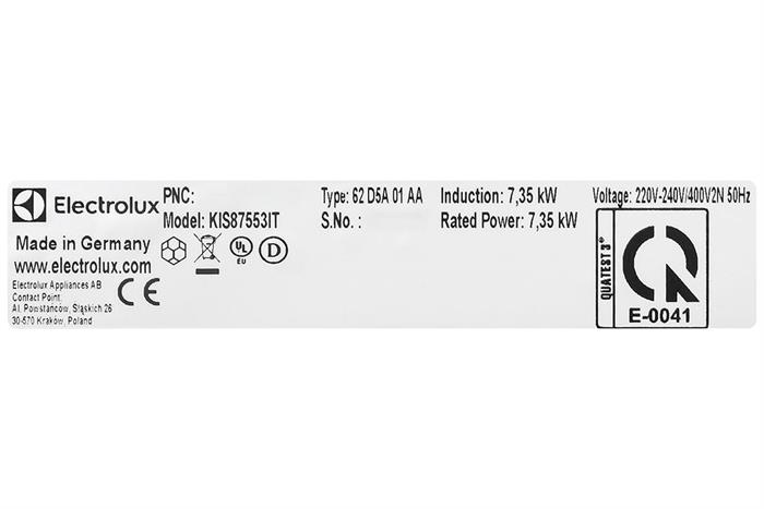 Bếp từ 5 vùng nấu âm Electrolux ​KIS87553IT 7350W Màu Đen