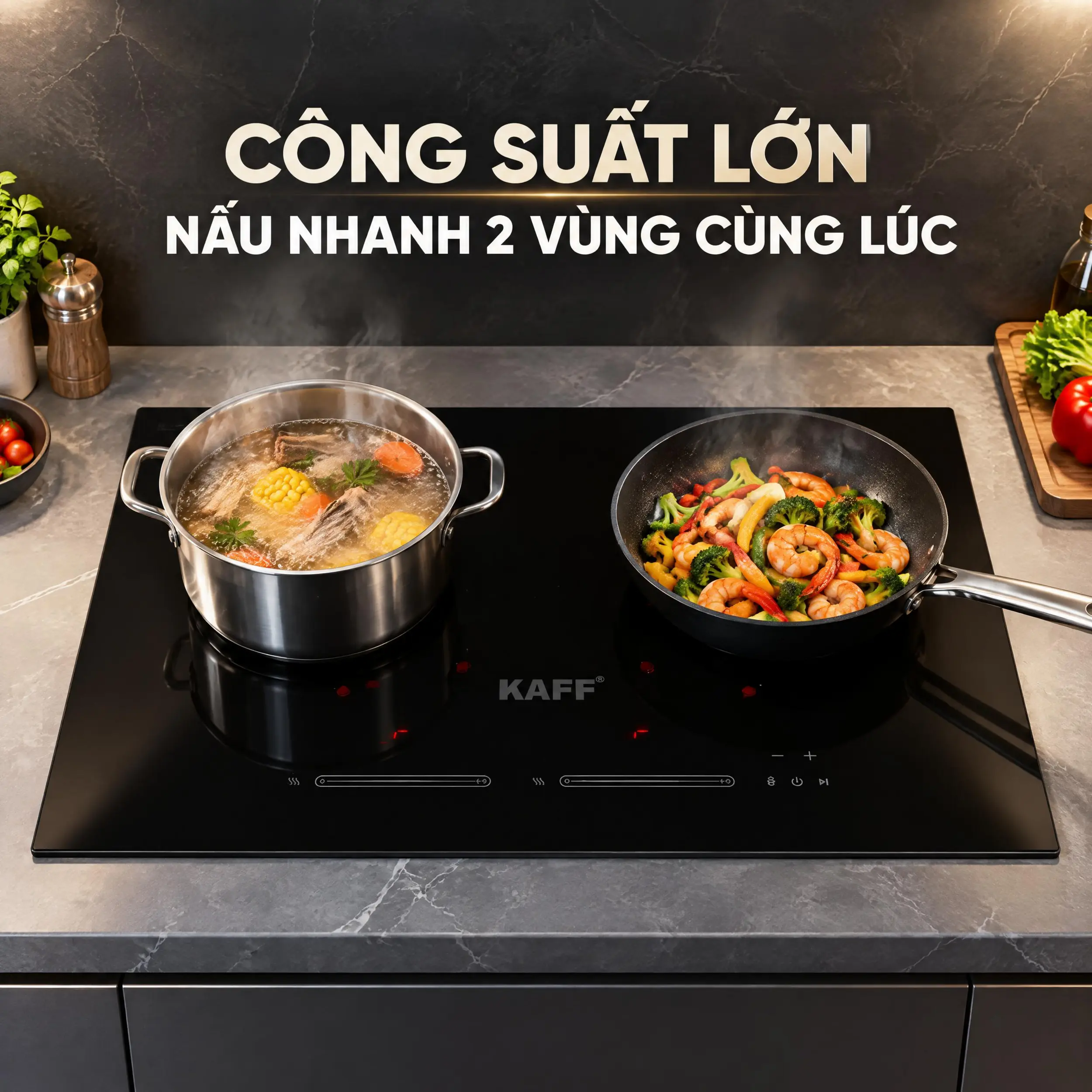 Bếp từ đôi âm KAFF KF-VS9885II 4600W Màu Đen