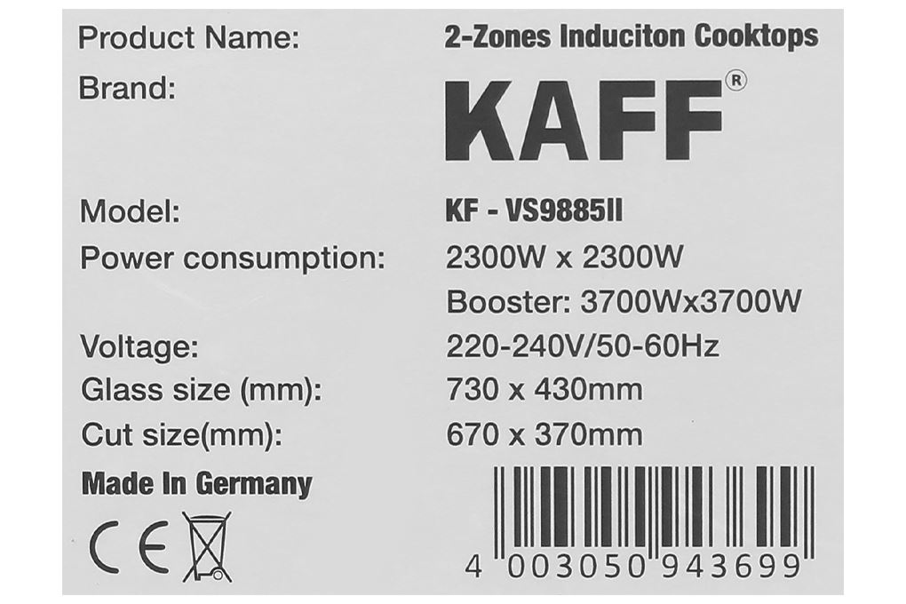 Bếp từ đôi âm KAFF KF-VS9885II 4600W Màu Đen