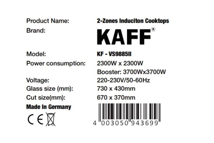 Bếp từ đôi âm KAFF KF-VS9885II 4600W Màu Đen