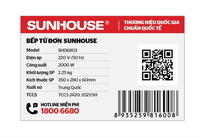 Bếp từ đơn Sunhouse SHD6803 2000W Màu Đen