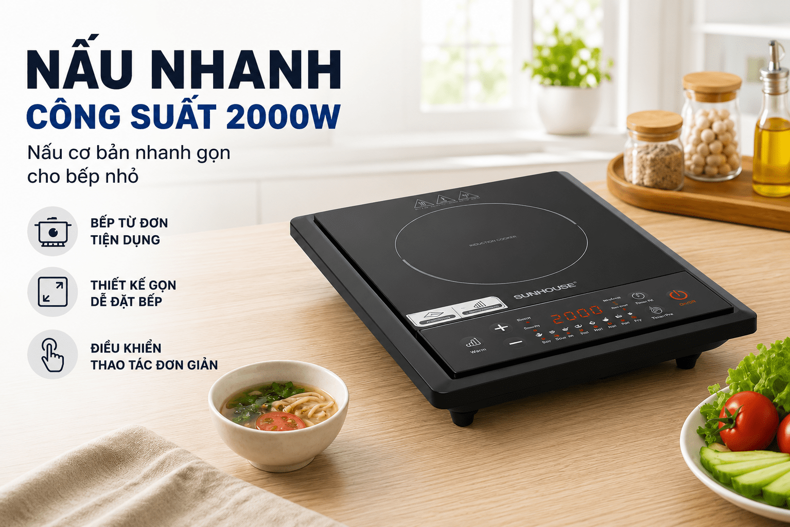 Bếp từ đơn Sunhouse SHD6154 2000W Màu Đen