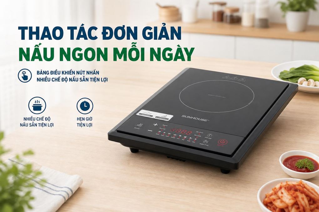 Bếp từ đơn Sunhouse SHD6154 2000W Màu Đen
