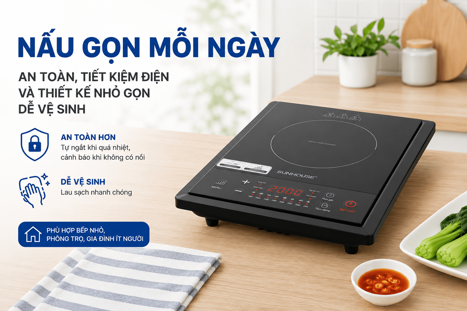 Bếp từ đơn Sunhouse SHD6154 2000W Màu Đen