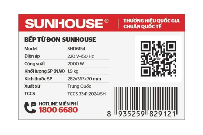 Bếp từ đơn Sunhouse SHD6154 2000W Màu Đen