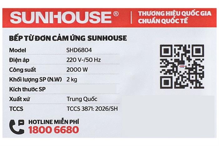 Bếp từ đơn Sunhouse SHD6804 2000W Màu Đen