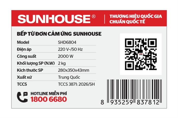 Bếp từ đơn Sunhouse SHD6804 2000W Màu Đen
