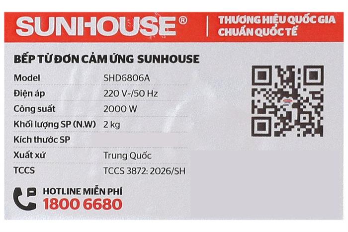Bếp từ đơn Sunhouse SHD6806A 2000W Màu Đen