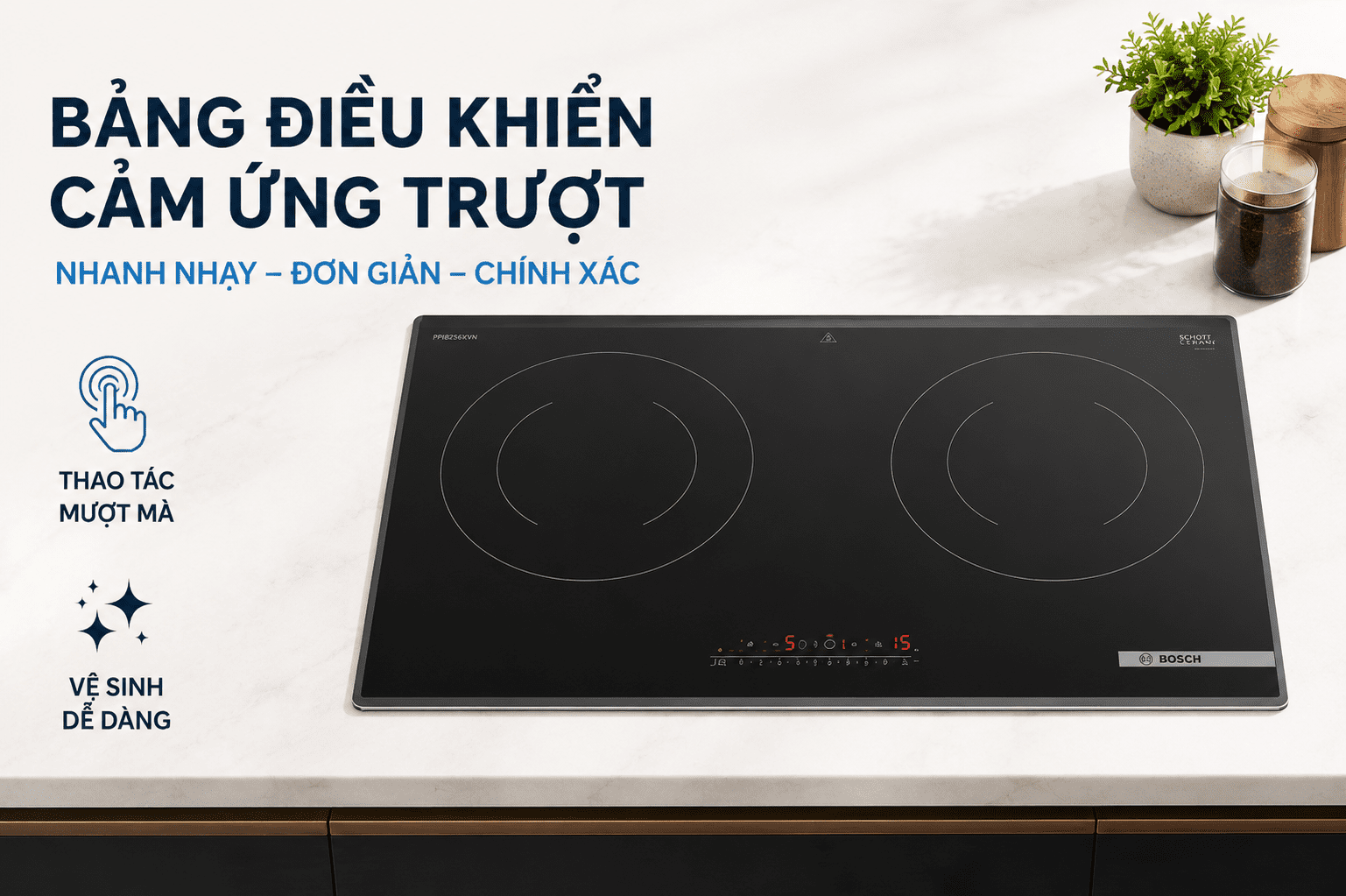 Bếp từ đôi âm Bosch PPI8256XVN 3500W Màu Đen