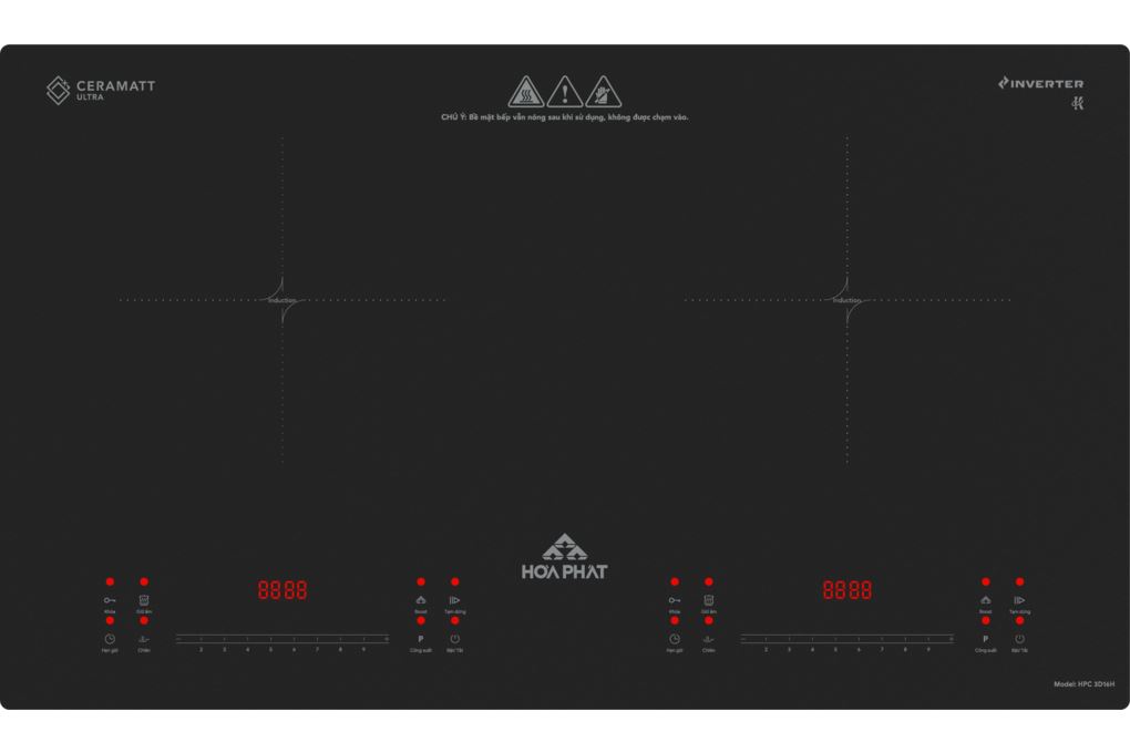 Bếp từ đôi âm Hòa Phát HPC 3D16H 4800W Màu Đen