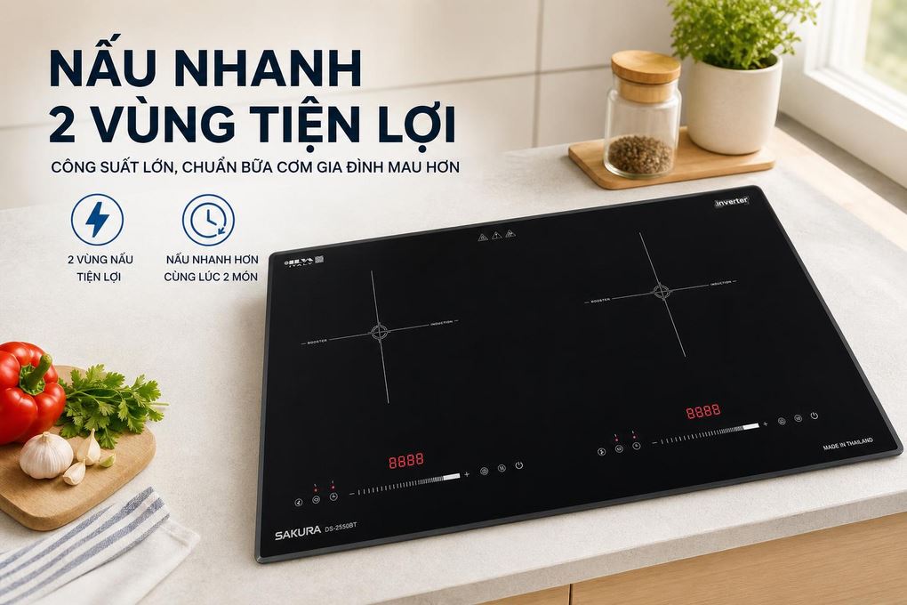 Bếp điện từ đôi Sakura DS-2550BT 5000W Màu Đen