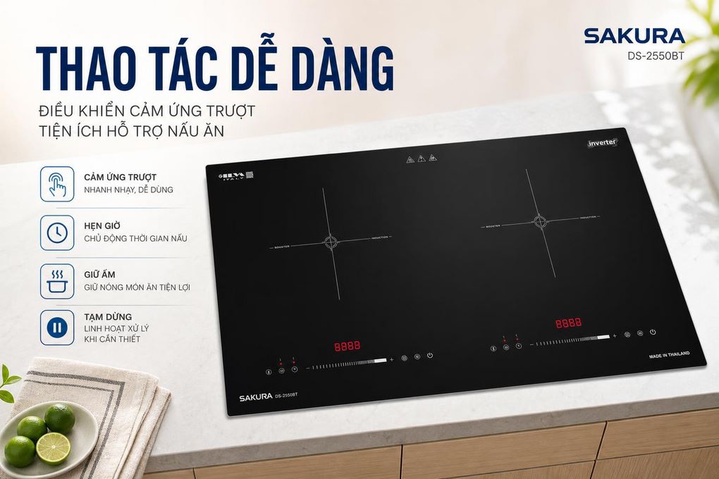 Bếp điện từ đôi Sakura DS-2550BT 5000W Màu Đen