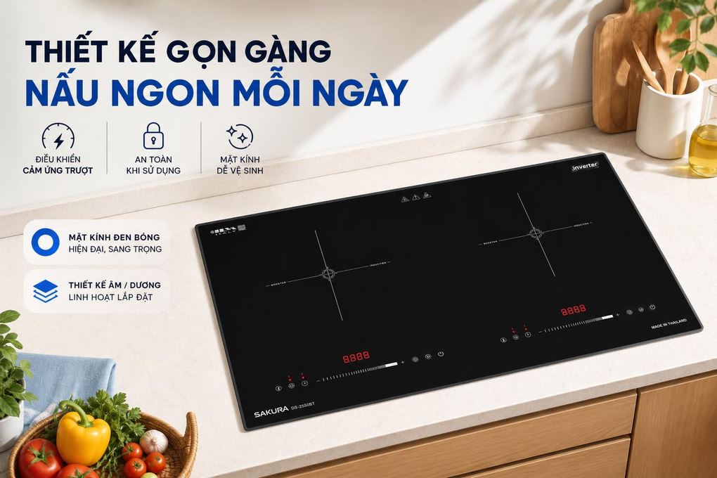 Bếp điện từ đôi Sakura DS-2550BT 5000W Màu Đen
