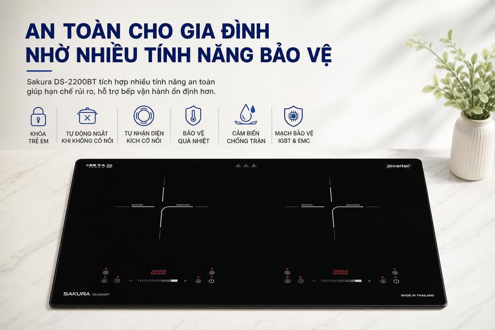 Bếp điện từ đôi Sakura DS-2200BT 4000W Màu Đen