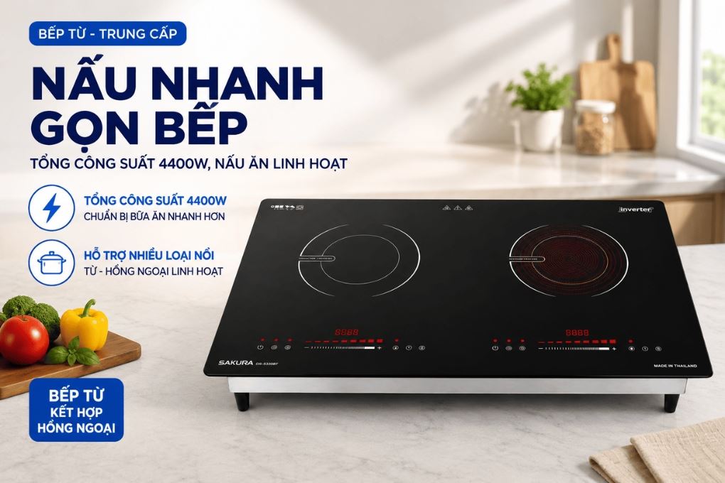 Bếp điện từ hồng ngoại Sakura DS-3530BT 4400W Màu Đen