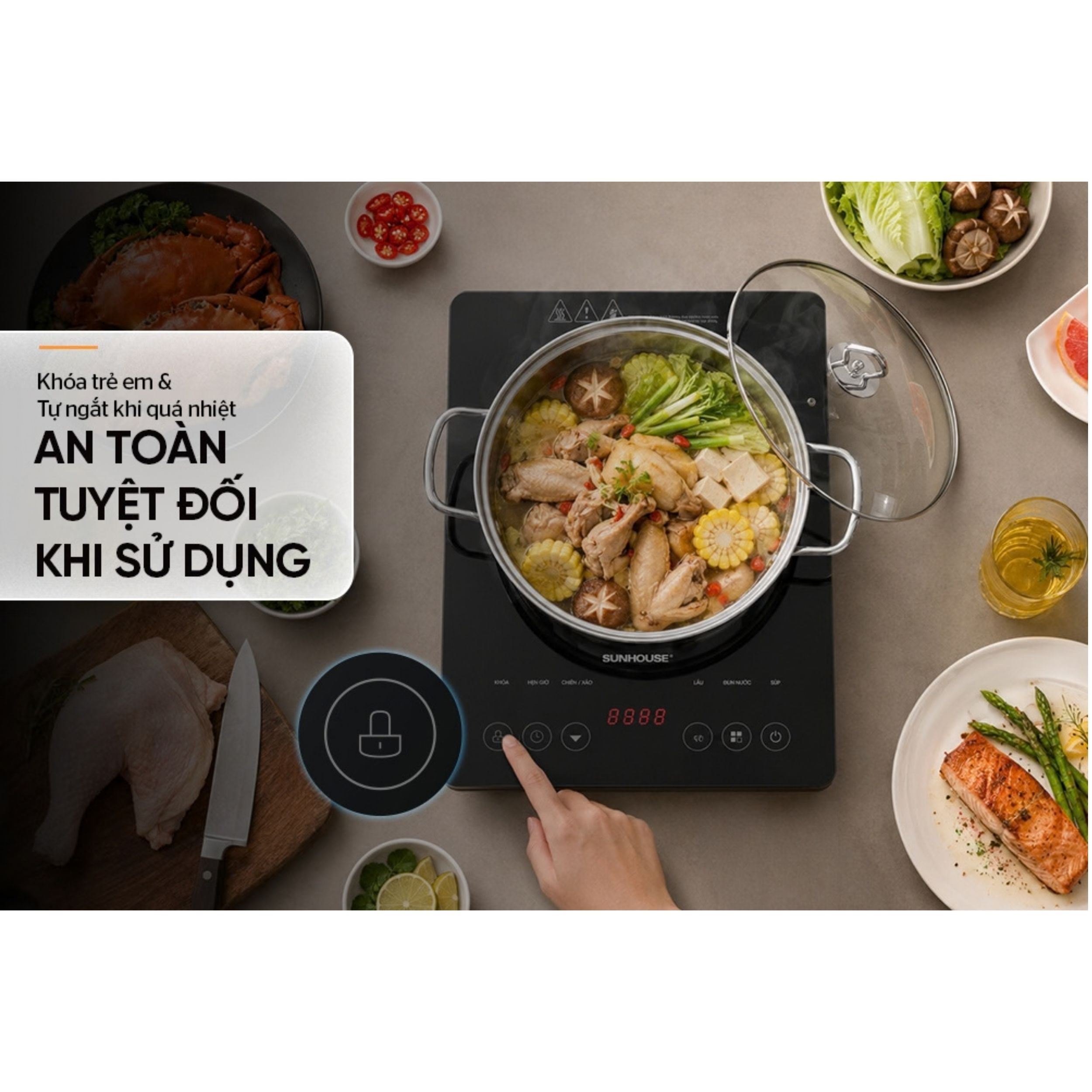 Bếp từ đơn Sunhouse SHD6896 3000W Màu Đen