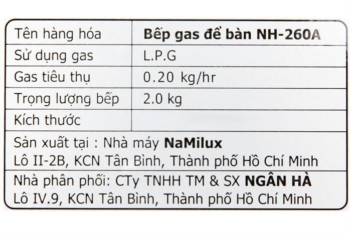 Bếp gas đơn Namilux NH-260AFM