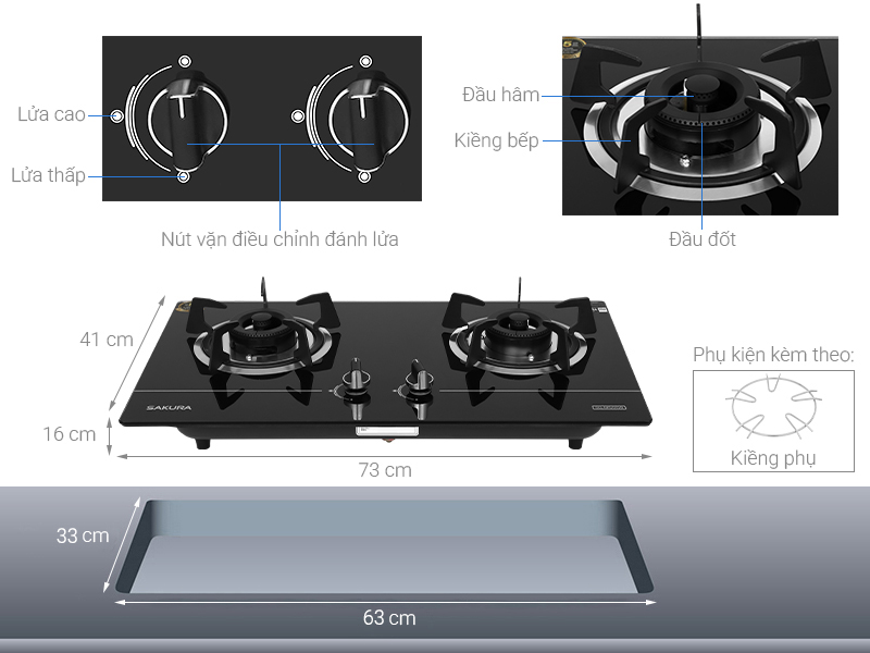 Bếp ga âm Sakura SG-M522GB