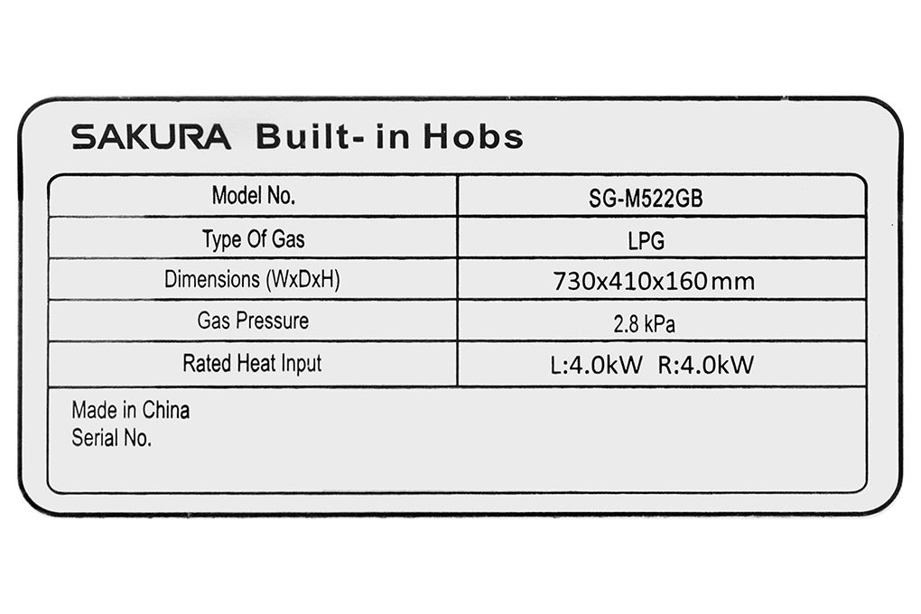 Bếp ga âm Sakura SG-M522GB Màu Đen