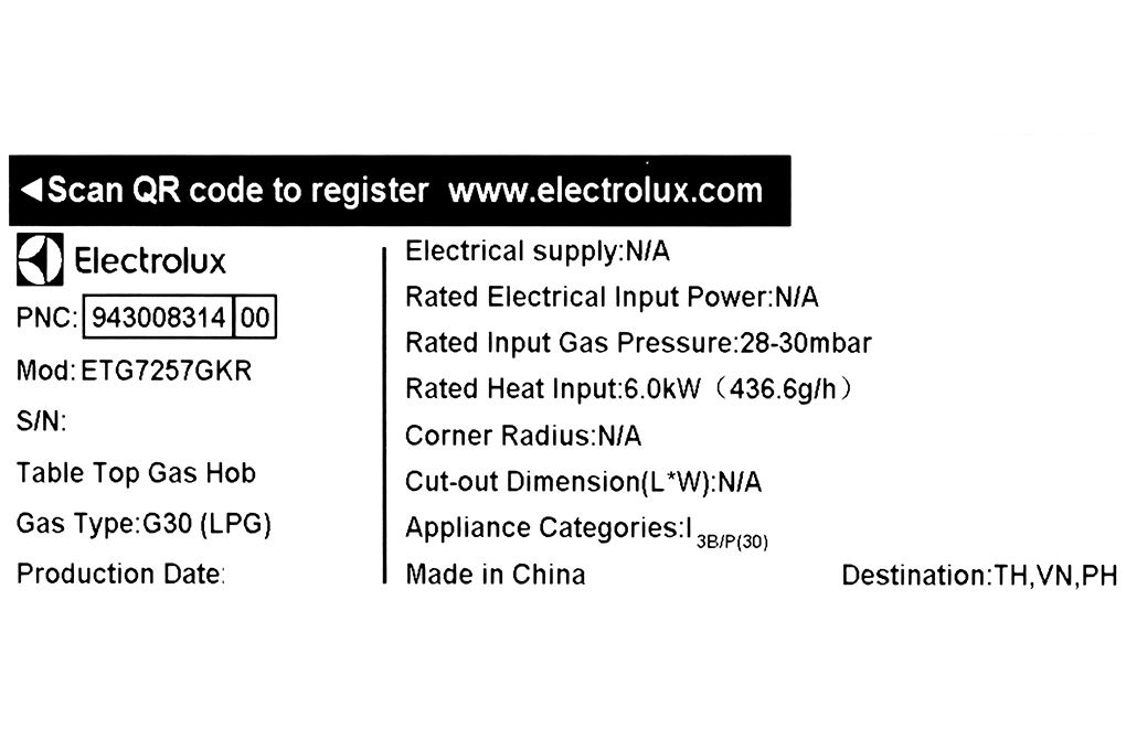 Bếp ga đôi Electrolux ETG7257GKR Màu Đen
