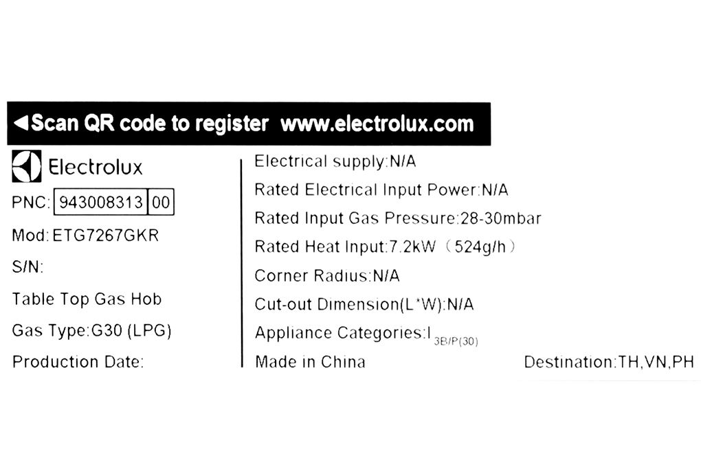 Bếp ga đôi Electrolux ETG7267GKR Màu Đen