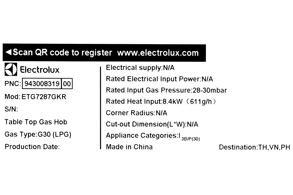 Bếp ga đôi Electrolux ETG7287GKR Màu Đen