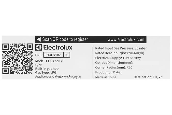 Bếp gas âm Electrolux EHG7220BF Màu Đen