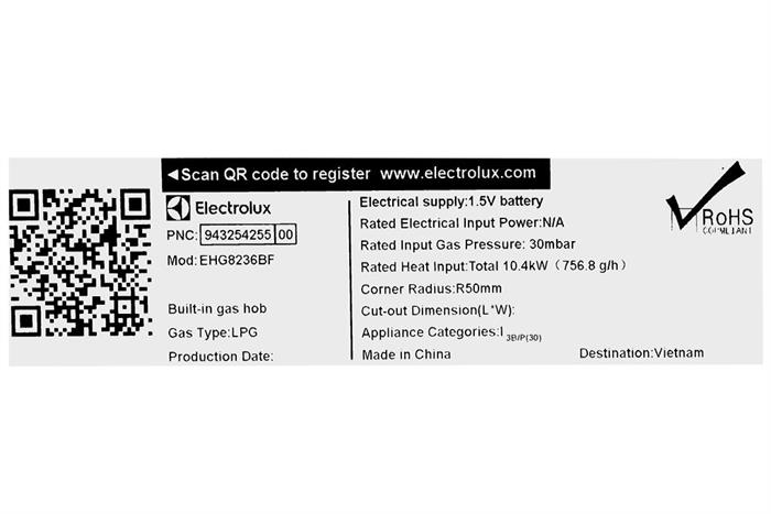 Bếp gas âm Electrolux EHG8236BF Màu Đen