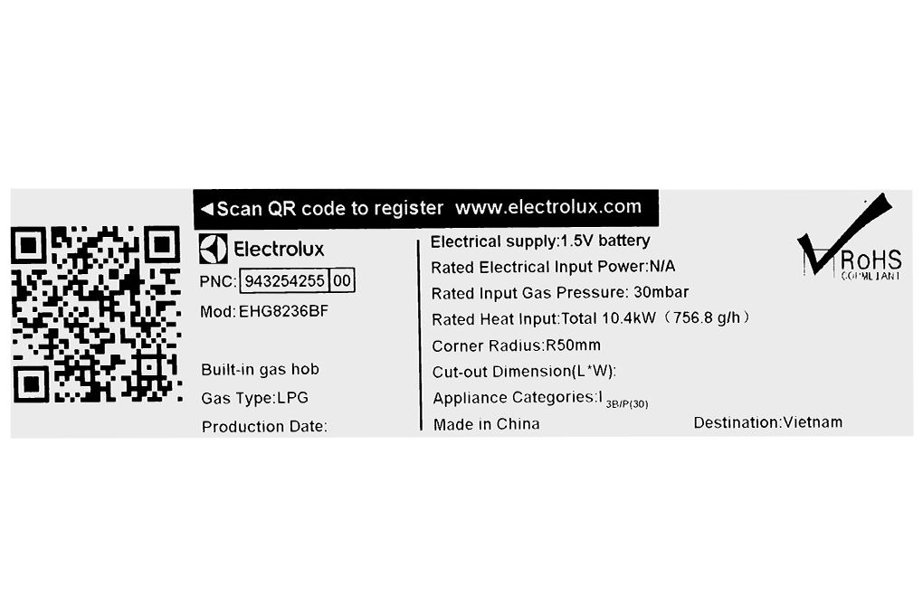 Bếp gas âm Electrolux EHG8236BF Màu Đen