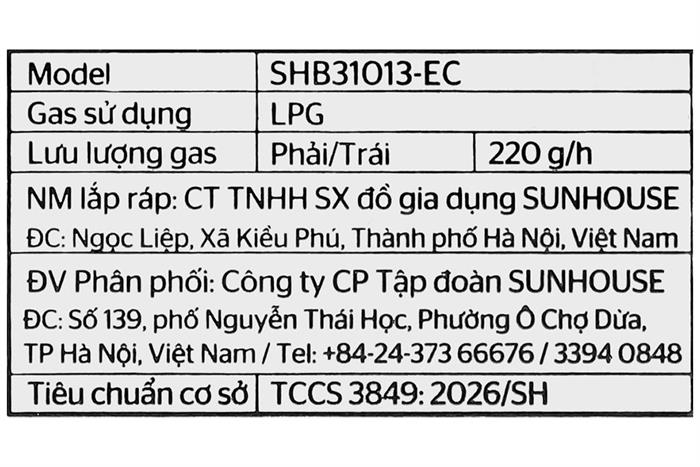 Bếp ga đôi Sunhouse SHB31013-EC Màu Đen