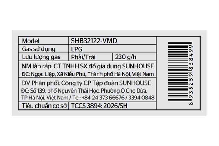 Bếp ga đôi Sunhouse SHB32122-VMD Màu Đen/Trắng