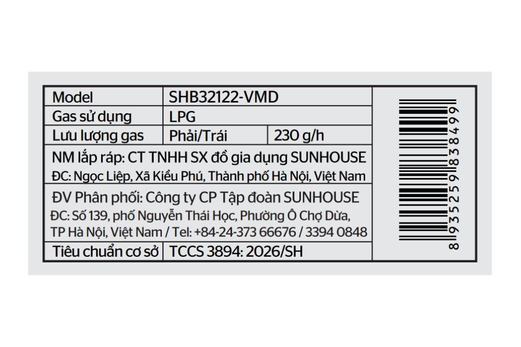 Bếp ga đôi Sunhouse SHB32122-VMD Màu Đen/Trắng