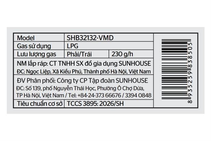 Bếp ga đôi Sunhouse SHB32132-VMD Màu Đen/Trắng