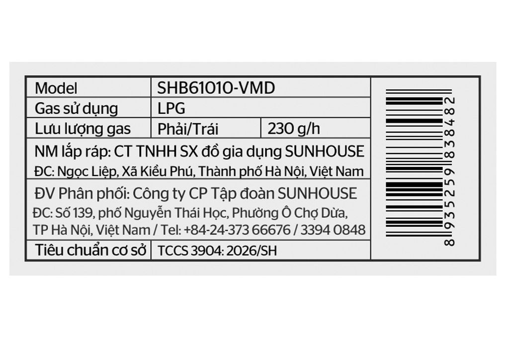 Bếp gas âm Sunhouse SHB61010-VMD Màu Đen